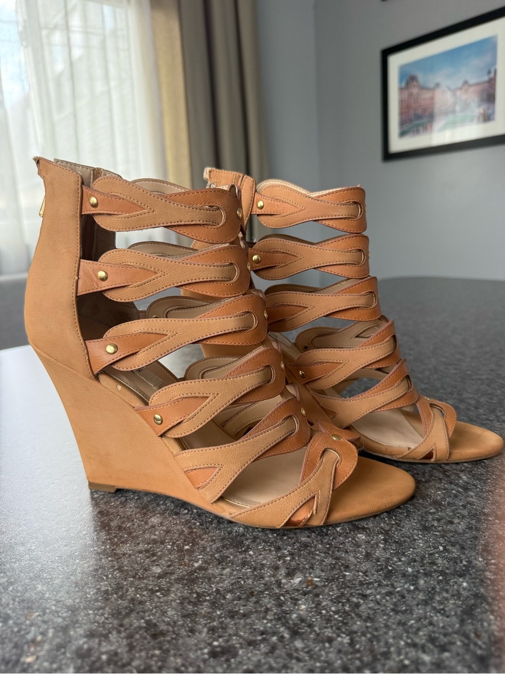 Guess Women’s Tan Strappy Wedge Sandals
